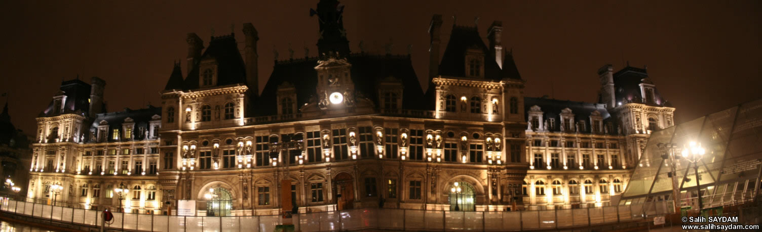 City Hall of Paris (Hôtel de Ville) Panorama 3 (At Night) (Paris, France)