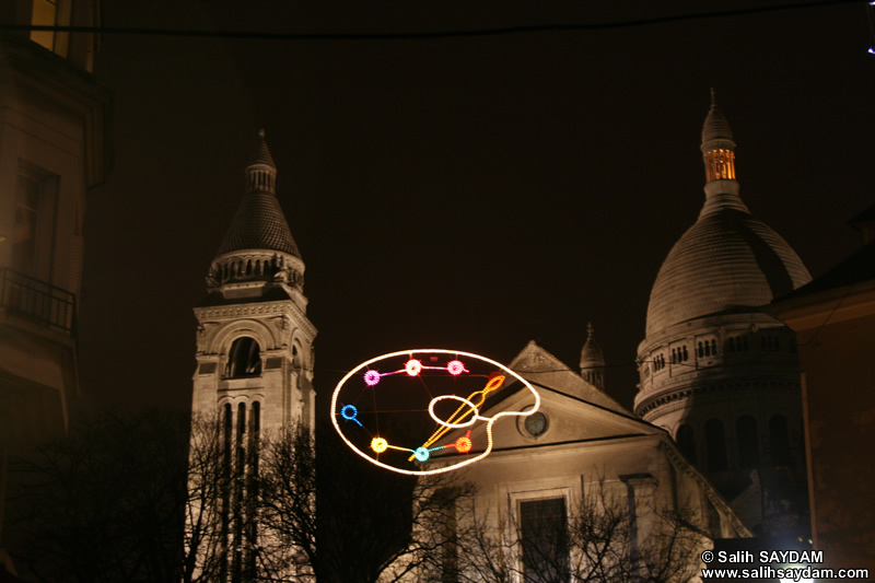 Sacre-Coeur Bazilikas (Basilique du Sacr-Cour) Fotoraf Galerisi 3 (Gece) (Montmartre, Paris, Fransa)
